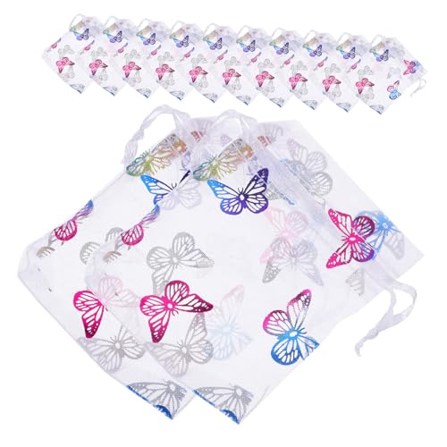 Healifty 50 Stück Mesh Beutel mit Zugband Bunte Schmetterlings Organzasäckchen für Schmuck und Geschenkverpackung für Hochzeiten und Feiern von Healifty