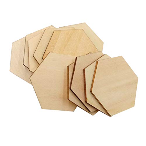 Healifty 50 Stück Unfinished Holz Hexagon Ausschnitte - Waben Stücke, Mosaik Fliesen, Discs Scheiben für DIY Handwerk 60Mm von Healifty