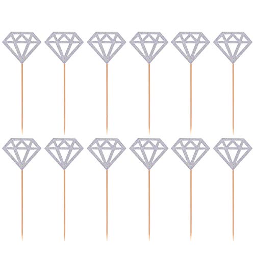 Healifty 50 stücke Diamant Kuchen Topper Cupcake Picks Glitter Cupcake Toppers für Hochzeit/Jahrestag/Geburtstag Party Kuchen Dekorationen (Glitter Silber) von Healifty