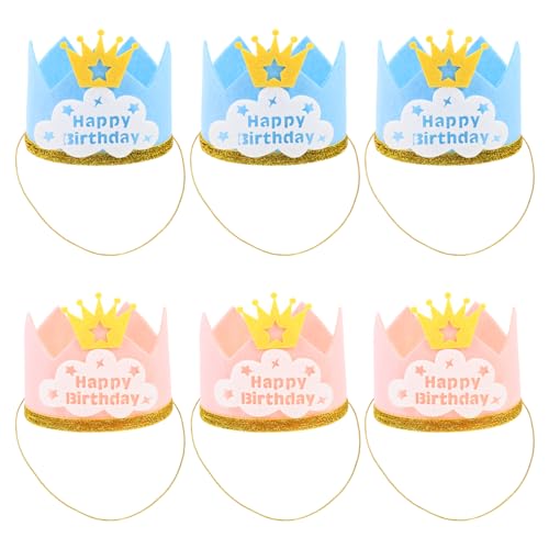 Healifty 6 Stück Geburtstagshut Krone Kuchen Filz Geburtstag Kostüm Partyzubehör Hut Bequem Für Kinder Kinder Stoffhut Partyhut Für Dekorationen Kostümzubehör (Blau + Rosa) von Healifty
