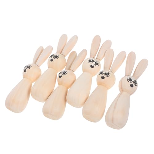 Healifty 6pcs DIY Unvollendetes Holz Kaninchen -peg -puppen Für Osterhandwerk Natürliche Blanko -tierfiguren Für Heim- Und Partydekorationen von Healifty