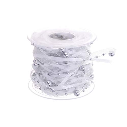 Healifty Handdekoration 1 Rolle Perlenband Perlenband Satinband Organza Drahtband für DIY Handwerk Urlaub Hochzeit Party Dekoration Silber Strumpffüller von Healifty