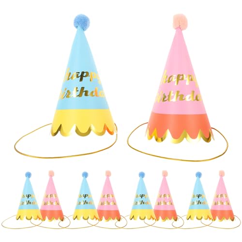 Healifty Papierhüte mit Pompons und elastischer Kordel, bunte Mini-Geburtstags-Kopfbedeckung für Kinder, Partyhüte, Dekoration, 10 Stück (blau + rosa) von Healifty