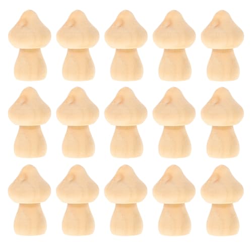 Pilz Holzfiguren zum Bemalen Basteln: 15 Stücke Holzpilze Miniatur Ornamente Tortenfiguren Holz Spielfiguren Figurenkegel Holzkegel Weihnachten Deko Figuren DIY Kinder Bastelset Feengarten Zubehör von Healifty