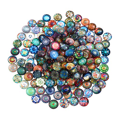 Heallily 100 Stück Glaskuppel-Cabochons, halbrund, flache Rückseite, Mosaik, bedrucktes Glas-Cabochons für DIY-Schmuckherstellung, Handwerk, 10 mm von HEALLILY