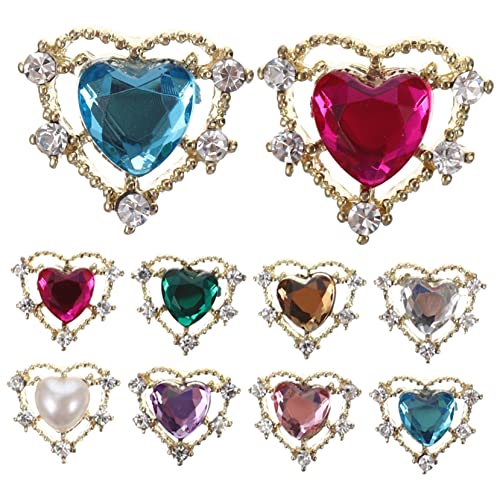 Healvian 10 Stück DIY Maniküre Herzform Charms Bunte Nail Art Zubehör aus Hochwertigem für Kreative Designs und Handwerksprojekte Zufällige Farbe Zufällige Farbe von Healvian