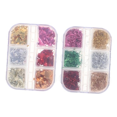 Healvian 2 Boxen Holographische Nagelkunst Goldfolie Farbverlauf Metallic Flakes Nail Art Pailletten für DIY Nageldesigns und Kreative Nageldekorationen Healvian 2 Boxen Holographische Nagelkunst Goldfolie Farbverlauf Metallic Flakes Nail Art Pailletten für DIY Nageldesigns und Kreative Nageldekorationen von Healvian