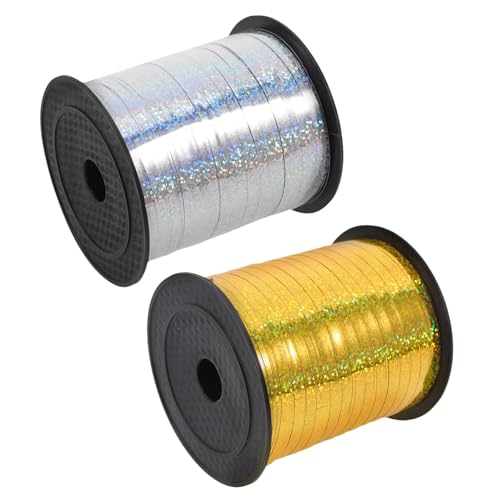 Healvian 2 Rollen Glitzernde Ballon Schnur Funkelndes Geschenkband für Hochzeitsdeko Geschenkverpackung und Party Dekoration Leicht Handhabbares Deko Band in Gold und Silber von Healvian