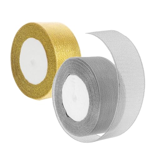 Healvian 2 Rollen Metallic Glitzerband Geschenkband für Diy Bastelprojekte und Weihnachtsdekoration pro Rolle Gold Silber von Healvian
