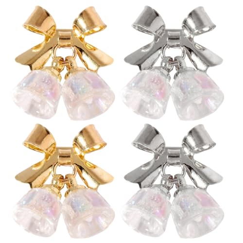Healvian 2 Sätze Weihnachtsnagel Charms Mit Schleife Und Glocke Diy Maniküre Dekorationen Für Festliche Nagelkunst Goldene Und Silberne Für Kreative Weihnachtsfeiern 4 Stücke * 2 von Healvian