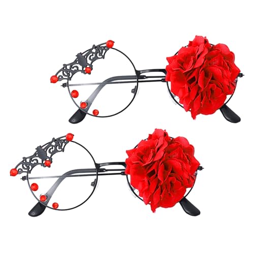 Healvian 2 Stück Retro Lolita Brillen mit Rosenmotiv Steampunk Gothic Eyewear für Frauen Vintage Punk Cosplay Accessoires für Partys und Kostümveranstaltungen von Healvian