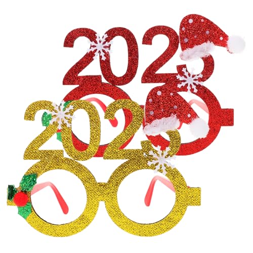 Healvian 2 Stück Teiliges Weihnachtsbrillen Rot Goldene Xmas Brillenrahmen Leichtes Partyzubehör Festliche Kinderparty Karneval Cosplay Zubehör von Healvian