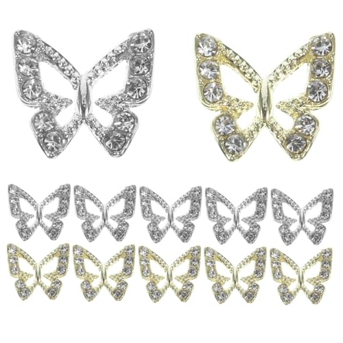 Healvian 20 Stück Teiliges Schmetterling Nail Charms aus Metalllegierung mit Strasssteinen Nagel Dekorationen für DIY Maniküre Nagelkunst Zubehör für Frauen und Mädchen Geeignet für von Healvian