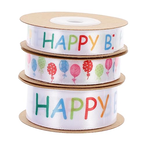 Healvian 3 Rollen Geburtstags Geschenkband Breit mit Happy Birthday Luftballon DIY Geschenkverpackungsband für Partydekoration Vielseitig Verwendbar Leicht Zuschneidbar von Healvian
