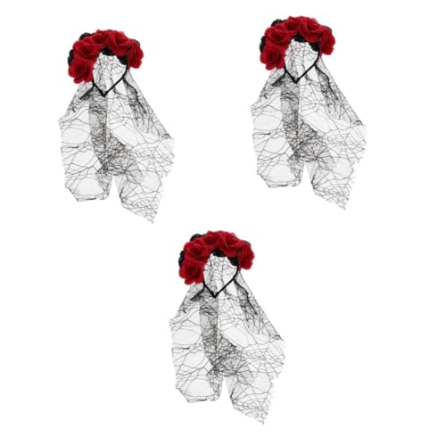 Healvian 3 Stück Halloween Blumen Haarreif mit Schleier Schwarzes Bat Kopfschmuck für Kostümpartys und Halloween Events als und Kreatives Accessoire für Frauen von Healvian