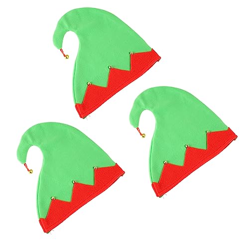 Healvian 3 Stück Handmade Weihnachtsmützen mit Glocken Weihnachts Elfenhüte Rot Grün Atmungsaktive Bequeme Kopfbedeckung für Erwachsene Festliche Xmas Deko und Geschenkidee von Healvian