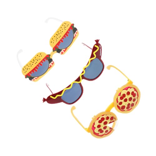 Healvian 3 Stück Teiliges Partybrillen Pizza Hamburger Hot Dog Lustige Sonnenbrillen für Karneval Maskerade Leichte Kostümbrille mit Klarem Sichtfeld für von Healvian