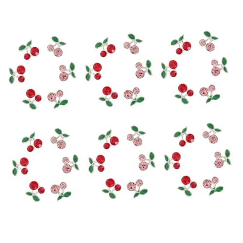 Healvian 36 Stück Teiliges Kirsch Nagelkunst Nail Art Charms mit Silbernen und Roten Strasssteinen Langlebiges Legierungsmaterial für DIY Maniküre und Professionelle Nagelgestaltung von Healvian