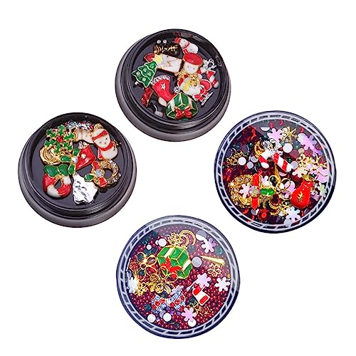 Healvian 4 Boxen Weihnachts-Nagel-Diamant Maniküre-Schmuck Weihnachts-Maniküre-Charms Nagel-Kit funkeln weihnachts nail sticker schmucksteine Nailart-Strasssteine Nagelaufkleber Legierung von Healvian