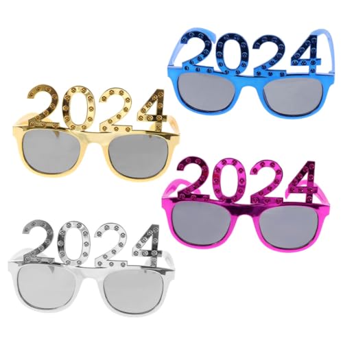Healvian 4 Stück Neujahrsbrillen Lustige Partybrillen Pc Material Leichte Bunte Sonnenbrillen Foto Requisiten für Silvester Geburtstags und Weihnachtsfeiern von Healvian