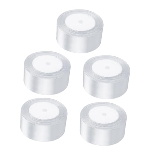 Healvian 5 Rollen Geschenkband Weiß aus Strapazierfähigem Polyester Vielseitiges DIY Dekoband für Geschenkverpackungen Blumenarrangements Einladungen Kuchen und Partydekorationen von Healvian