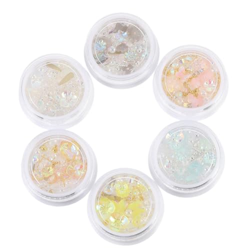 Healvian 6 Boxen Nagelkunst Strasssteine Shell Flower Nail Sequins Nail Charms Bunte Dekoration für DIY Maniküre und Professionelle Zubehör für Damen von Healvian