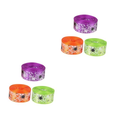 Healvian 6 Rollen Halloween Spinnennetz Band Polyester Geschenkband Orange Grün Lila Spinnennetz für Partydeko Diy Bastelbedarf von Healvian