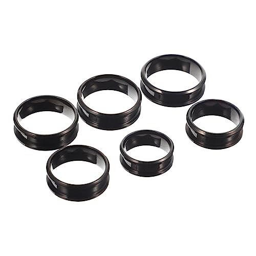 Healvian 6 Stück Edelstahl -Dekorationsring Rohlinge für die Schmuckherstellung leer Schlüssel Hochzeit Schmucklücken geriffelter Ringrohlinge Stahlring Rostfreier Schwarz von Healvian