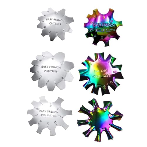 Healvian 6 Stück Teiliges Manicure Template aus Edelstahl French Smile Line Cutter Stencil für Präzise Nagelkunst Wiederverwendbar Geeignet für Nagelstudios DIY Maniküre und Pediküre von Healvian