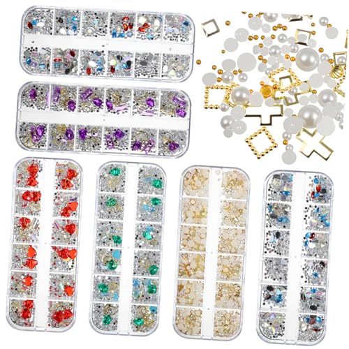 Healvian 6Er-Box Boxen Nageldesign Strasssteine mit Fächern Rivet Perlen und Glassteinen Mischstil DIY Maniküre Zubehör für Glänzende Nagelkunst Geeignet für Damen und Salongebrauch Healvian 6Er-Box Boxen Nageldesign Strasssteine mit Fächern Rivet Perlen und Glassteinen Mischstil DIY Maniküre Zubehör für Glänzende Nagelkunst Geeignet für Damen und Salongebrauch von Healvian