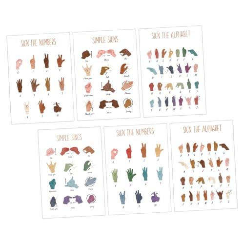 Healvian 6stücke Gebärdensprache-poster Für Klassenzimmer Alphabet Zahlen Wort Diagramm Lernen Canvas Wandtabelle Pädagogische Bildung von Healvian