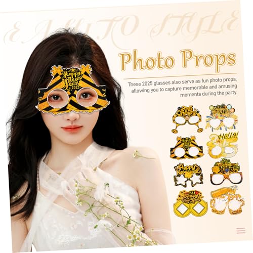 Healvian 8 Stück Teiliges Neujahrsbrillen aus Papier Lustige Party Sonnenbrillen mit Kreativem Design Leichte und Vielseitige Fotorequisiten für Silvester Abschlussfeiern und Hochzeiten von Healvian