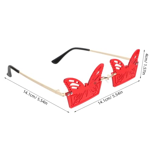 Healvian Butterfly Sonnenbrille Damen Randlos Partybrille Rote Gläser Goldrahmen Modisch Karneval Fasching Zubehör von Healvian