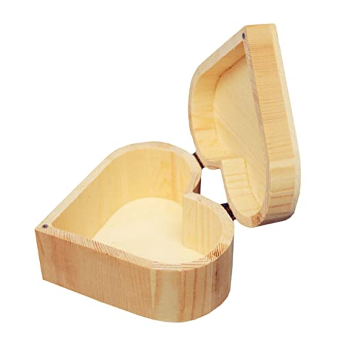 Healvian Herzförmige Holz Aufbewahrungsbox für Schmuck Unbemalt Langlebige Schmuckschatulle Dickem Naturholz Bemalen Schnitzen und Personalisieren Praktischer Schmuckhalter für Ringe von Healvian