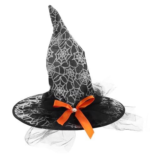 Healvian Hexenkostümhut: Halloween-Hexenhut aus Netzstoff und Schleife, Spinnennetzmuster, Zauberer-Kopfbedeckung für Halloween, Cosplay, Party, Weihnachten, Maskerade, Karneval von Healvian