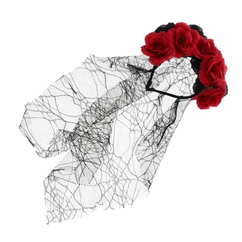 Healvian Rosenschleier Schädel-halloween-stirnband Blumenschleier Stirnband Halloween -haarzubehör Kopfbedeckung Mit Rosenblütenkrone Stirnband Mit Blumenkrone Black Gittergewebe von Healvian
