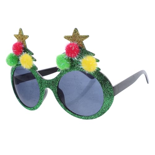 Healvian Weihnachtliche Partybrille mit Glitzerndem Weihnachtsbaum und Pom-poms Lustige Neuheit Sonnenbrille für Silvester-feiern und Festliche Foto-requisiten von Healvian