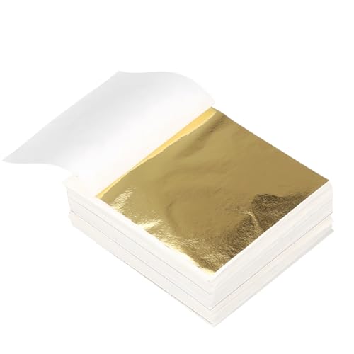 Heanvmyss 100PCS Gold Leaf Sheets,Blattgold Acrylmalerei,Blattgold Zum Basteln,Goldpapier für Nägel,Holz,Möbel Dekoration,DIY Crafting(8 * 8,5cm) von Heanvmyss