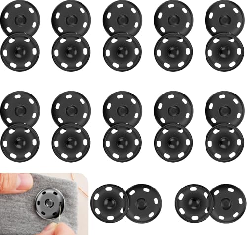 Heanvmyss 12PCS Sew On Snap Buttons,Aufnäh Druckknöpfe Set,21mm Snaps,Druckknopf Nähen für Kleidern,Blusen,Handwerk,DIY,Handtasche(Schwarz) von Heanvmyss