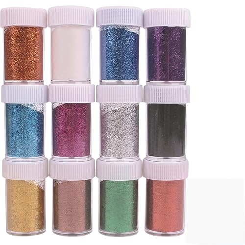 Heanvmyss Feiner Glitzer in 12 Leuchtenden Farben,Glitter für Handwerk,Gesicht Glitter,Bastel Glitzerpulver,Körpernagelglitzer für Party,Kunstunterricht,Bühnen-Make-up(Je 18g) von Heanvmyss