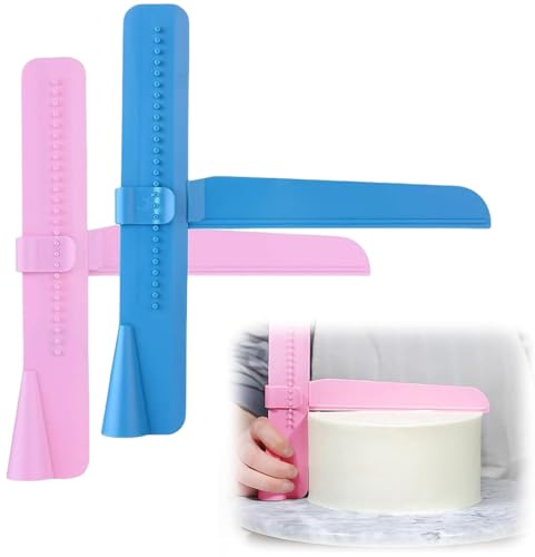 Heanvmyss Kuchenschaber,2 Stück Creme-Schaber,Fondant-Glätter,verstellbare Kuchenglätter Polierer,Kuchenglätter Lineal für Küche,Zuhause,Bäckerei(Blau,Rosa) von Heanvmyss