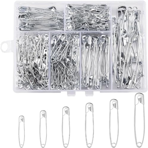 Heanvmyss Sicherheitsnadeln,300 Stück Safety Pins in 6 Größen 18mm - 55mm,Rostbeständig Sicherheitsnadel für DIY,Kleidung,Kunsthandwerk,Nähen(Silber) von Heanvmyss
