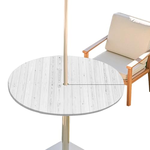 Hearda 3D Rund Tischdecke mit Loch Zipper, Abwaschbar Lotuseffekt Tischdecken, Outdoor Tischdecke, Elastisch Rund Gartentischdecke, Table Cloth für Garten, Küche, Parteien (Holzmaserung 2,M) von Hearda