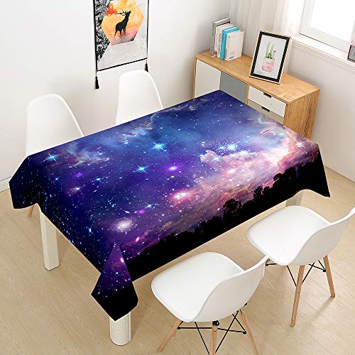 Hearda Tischdecke Abwaschbar Rechteckig, 3D-Astronomie-Druck Polyester Tischdecken Wasserdicht Pflegeleicht Tischtuch für Küche Party Outdoor Garten Restaurant (Lila Nachthimmel,140x180cm) von Hearda