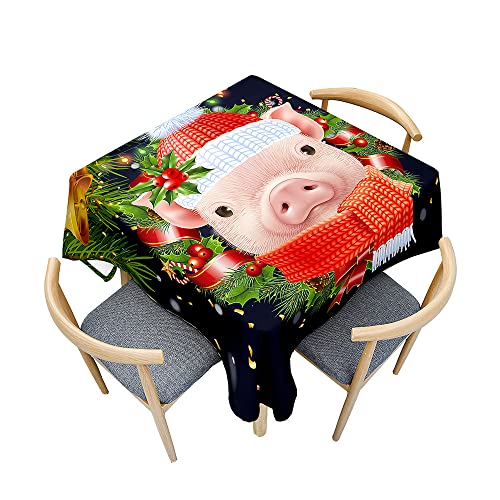 Hearda Tischdecke Abwaschbar Rechteckig, 3D-Haustier-Schwein-Druck Polyester Tischdecken Wasserdicht Pflegeleicht Tischtuch mit Tischdeckenklammern für Küche Party Bar (60x60cm,Weihnachtsschwein) von Hearda