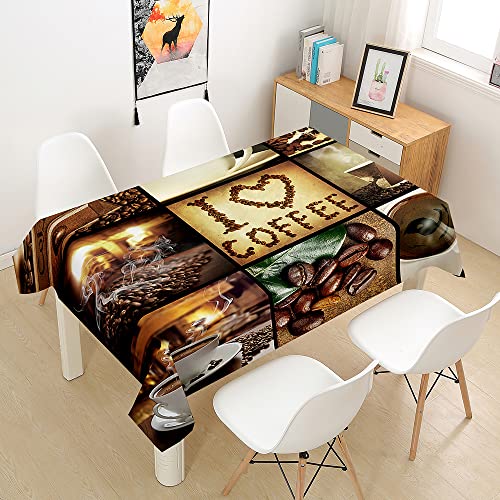 Hearda Tischdecke Abwaschbar Rechteckig, 3D Heißes Kaffeemuster Polyester Tischdecken Wasserdicht Pflegeleicht Tischtuch für Küche Party Outdoor Garten Restaurant (Geröstete Kaffeebohnen,120x120cm) von Hearda