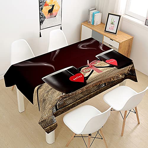 Hearda Tischdecke Abwaschbar Rechteckig, 3D Heißes Kaffeemuster Polyester Tischdecken Wasserdicht Pflegeleicht Tischtuch für Küche Party Outdoor Garten Restaurant (Liebe Kaffee,100x140cm) von Hearda