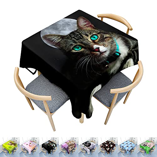 Hearda Tischdecke Abwaschbar Rechteckig, 3D-Katzen- und Hundedruck Polyester Tischdecken Wasserdicht Pflegeleicht Tischtuch für Küche Party Bar Restaurant (gelbe Katze,120x120cm) von Hearda