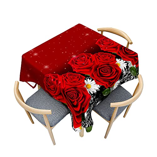 Hearda Tischdecke Abwaschbar Rechteckig, 3D-Liebesrosendruck Polyester Tischdecken Wasserdicht Pflegeleicht Tischtuch für Küche Weihnachten Party Restaurant (100x100cm,rote Rose) von Hearda