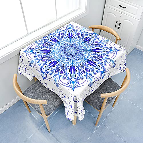 Hearda Tischdecke Abwaschbar Rechteckig, 3D-Mandala Polyester Tischdecken Wasserdicht Pflegeleicht Tischtuch für Küche Party Bar Restaurant (Blaue Tinte,120x120cm) von Hearda